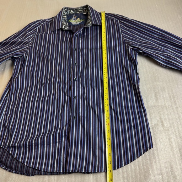 Robert Graham Rare Dragons Pattern Mens Shirt Size XL Purple Blue Flip Cuffs - Picture 13 of 13